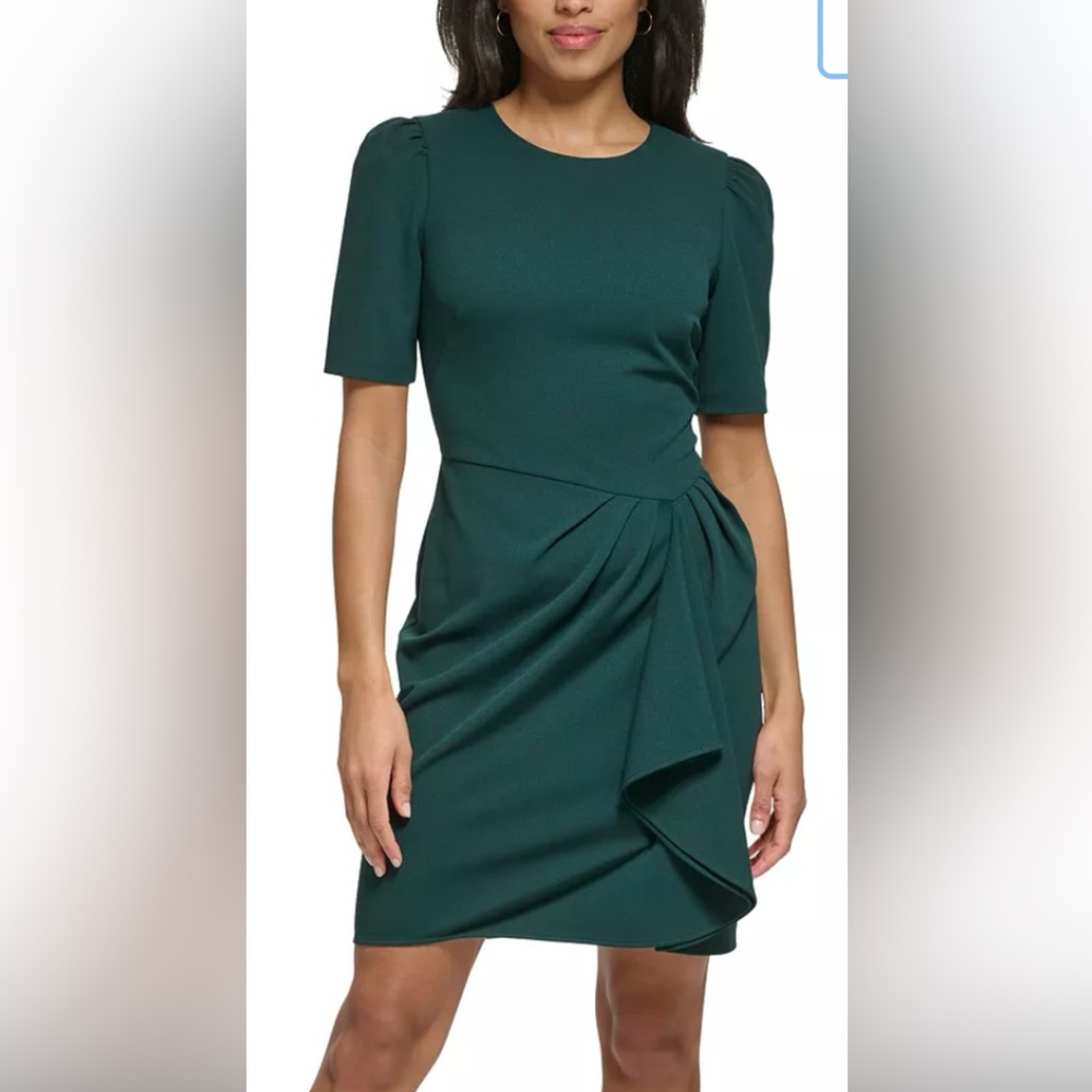 Beautiful DKNY dress puff sleeves, flattering waist ruffle detail, size 12 NWT